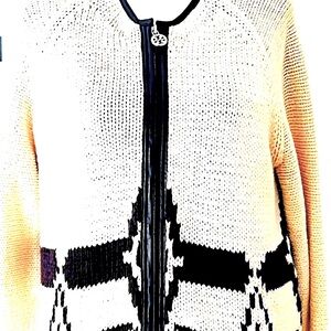🔥Like New Knit/Leather Trimmed Sweater Coat Tory BURCH